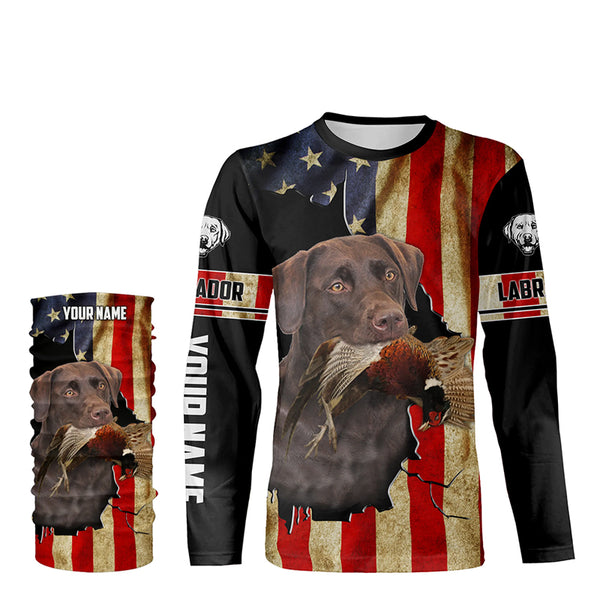 Bird Dog Labs Chocolate Labrador Pheasant hunting American flag Custom Name Shirts, Hoodie FSD3803