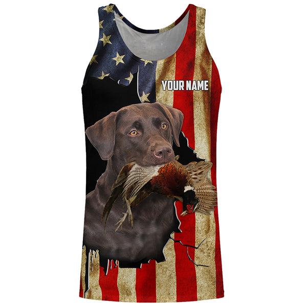 Bird Dog Labs Chocolate Labrador Pheasant hunting American flag Custom Name Shirts, Hoodie FSD3803