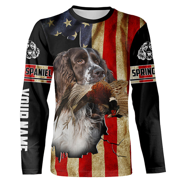 Springer Spaniel bird Dog Pheasant hunting American flag Customized Name Shirts, Hoodie FSD3806