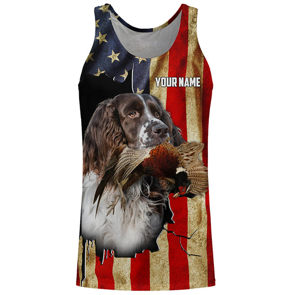 Springer Spaniel bird Dog Pheasant hunting American flag Customized Name Shirts, Hoodie FSD3806