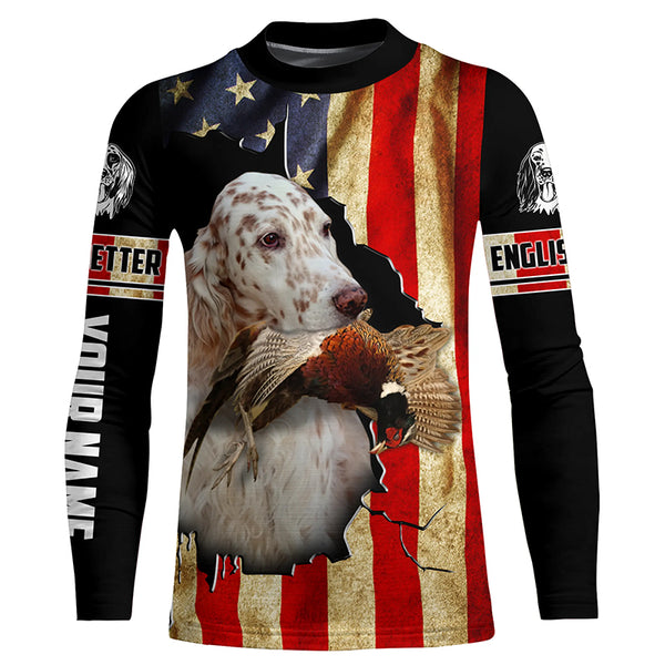 English Setter bird Dog Pheasant hunting American flag Customized Name Shirts, Hoodie FSD3807