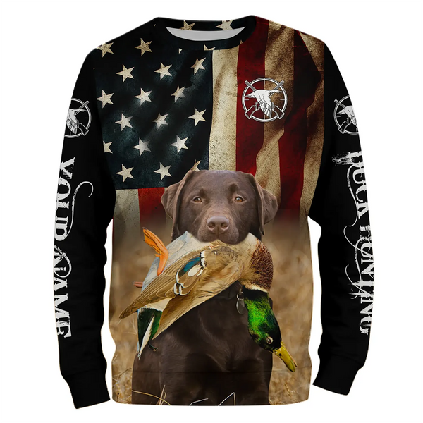 Best Duck Hunting Dogs chocolate Labrador Retriever American flag 3D All over printed Shirts FSD3865