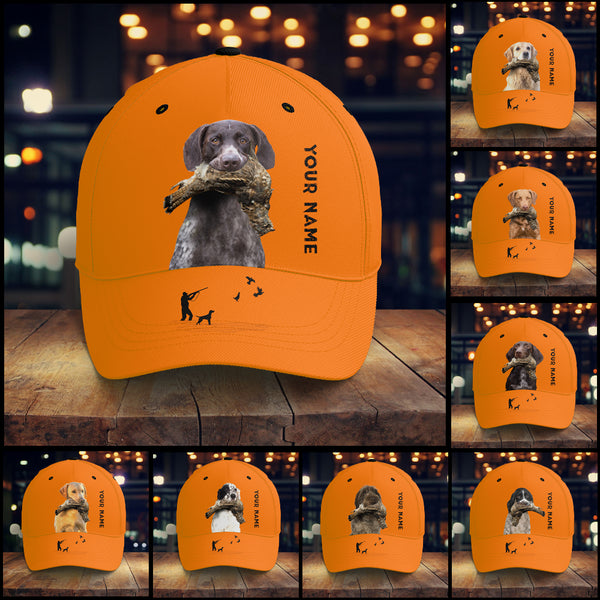 Ruffed Grouse Hunting Dog Blaze Orange Custom Name Hat for Men, Choose hunting dog breeds FSD3991