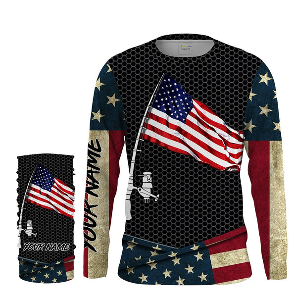 Fishing shirt American flag fishing rod Custom Name Sun protection Shirt Personalized fishing gifts ideas FSD1798