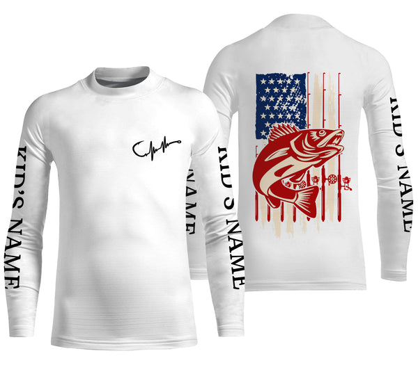 Personalized Walleye Fishing Jerseys American Flag, Walleye Fisherman Performance Fishing UV Protection Shirts - FSD2516