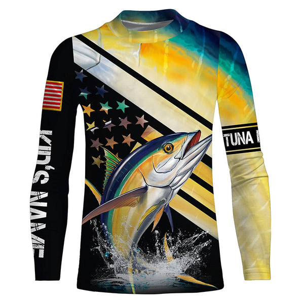 American flag Yellowfin Tuna Fishing Long Sleeve Fishing Shirts, Fishing jerseys TTS0444