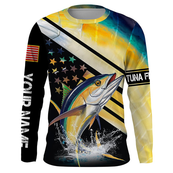 American flag Yellowfin Tuna Fishing Long Sleeve Fishing Shirts, Fishing jerseys TTS0444