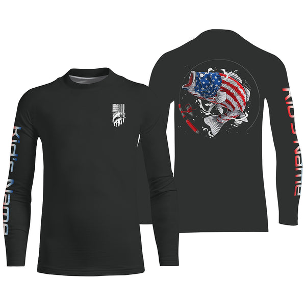 Bass American Flag Custom Long Sleeve Fishing Shirts, Patriotic Fishing gifts TTS0037