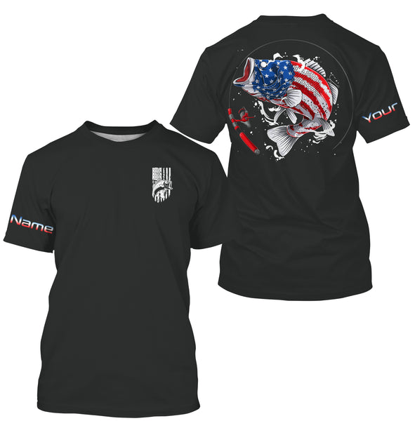 Bass American Flag Custom Long Sleeve Fishing Shirts, Patriotic Fishing gifts TTS0037