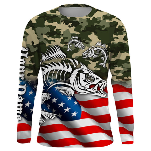 Fish Skeleton American Flag Custom Long Sleeve Fishing Shirts, Patriotic Fishing gifts TTS0219