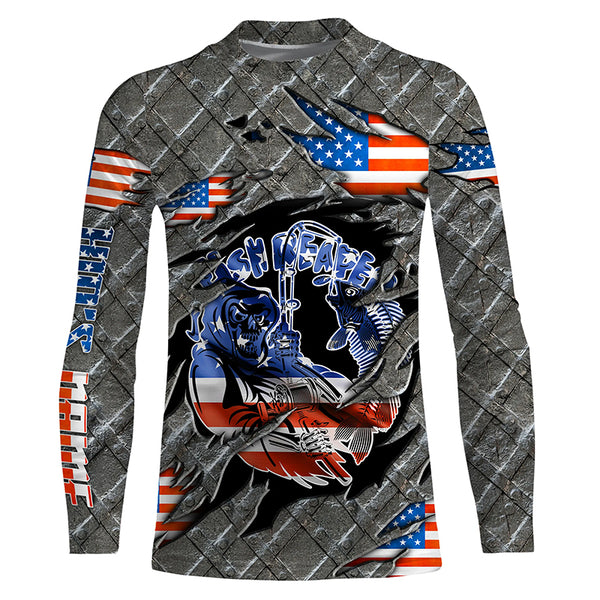American flag Fish reaper Fishing Men's long sleeve fishing shirts TTS0688