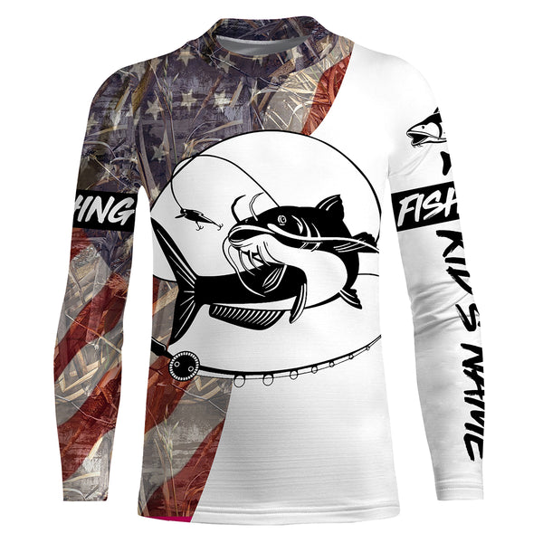 Catfish fishing American Flag Custom Long Sleeve Fishing Shirts, Patriotic Fishing gifts  TTS0095