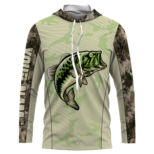 Bass Fishing Camo Custom Long Sleeve Fishing Shirts, Bass Fishing Jerseys TTS0106