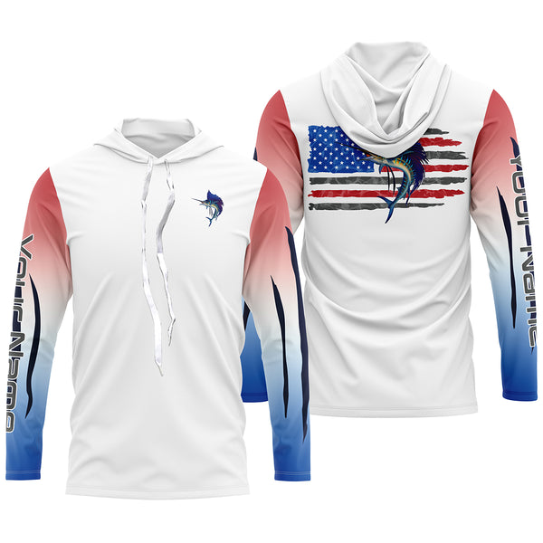 Sailfish American Flag Custom Long Sleeve Fishing Shirts, Patriotic Fishing gifts TTS0006