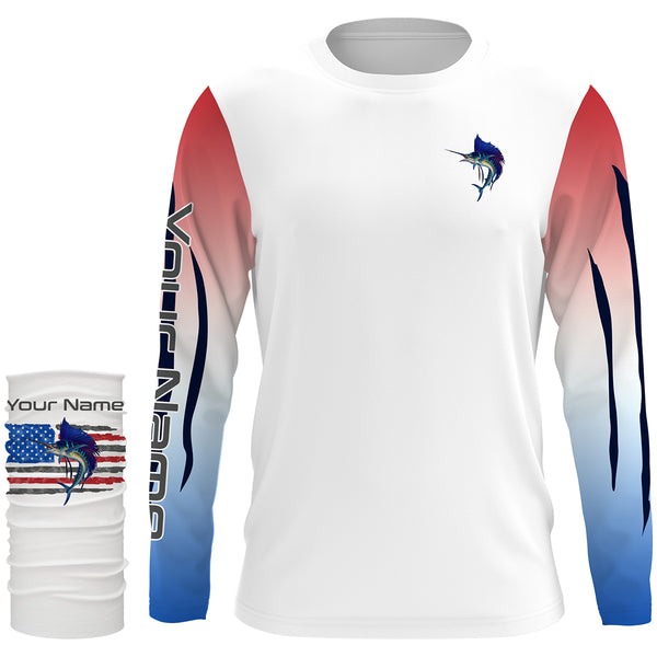 Sailfish American Flag Custom Long Sleeve Fishing Shirts, Patriotic Fishing gifts TTS0006