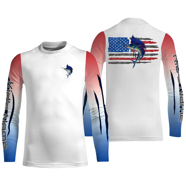 Sailfish American Flag Custom Long Sleeve Fishing Shirts, Patriotic Fishing gifts TTS0006