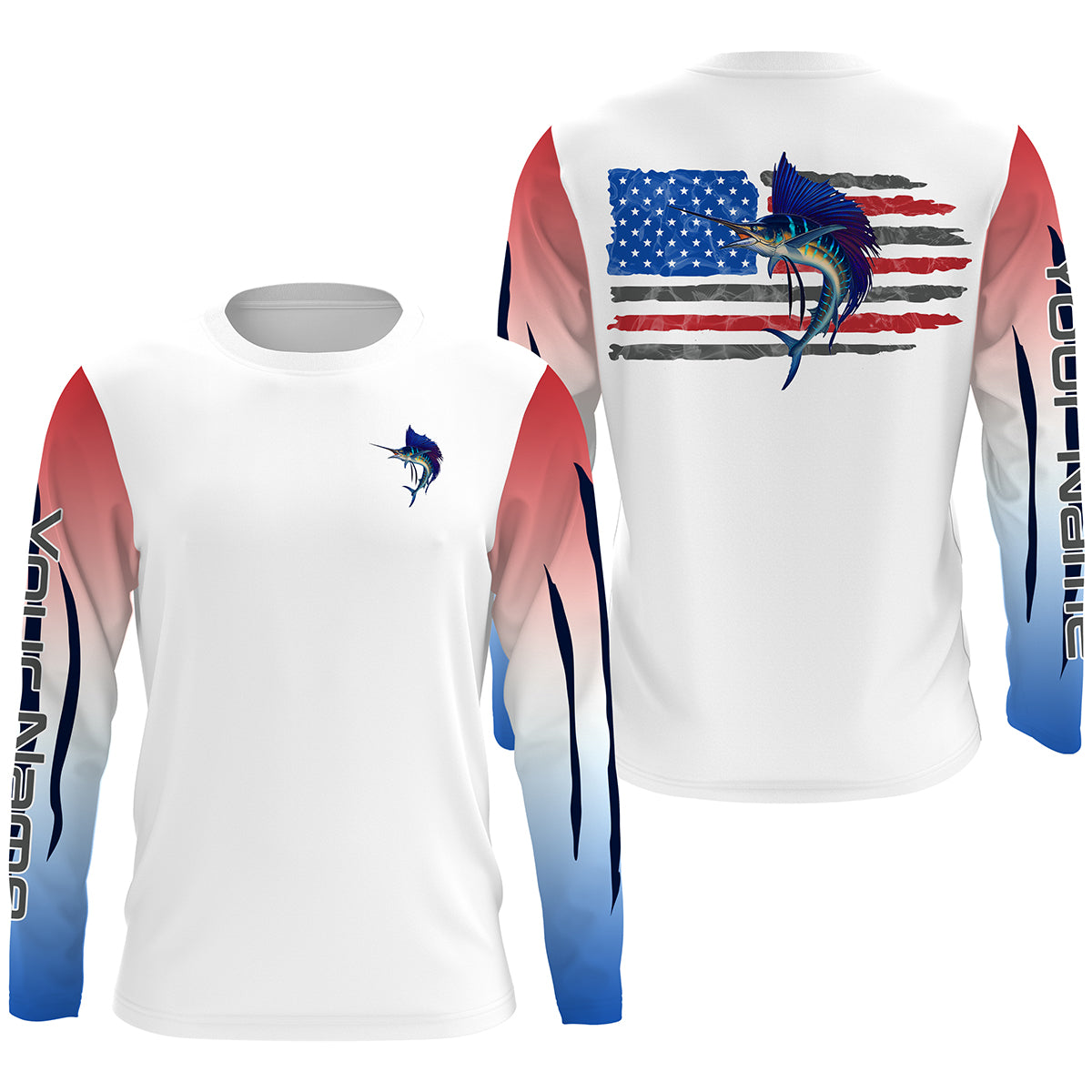 Sailfish American Flag Custom Long Sleeve Fishing Shirts, Patriotic Fishing gifts TTS0006