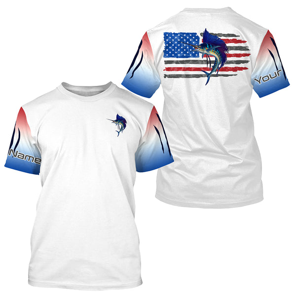 Sailfish American Flag Custom Long Sleeve Fishing Shirts, Patriotic Fishing gifts TTS0006