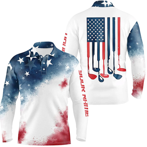 Watercolor American Flag Mens Golf Polo Shirts Patriotic Usa Golf Shirts For Men Cool Golf Gifts LDT0497