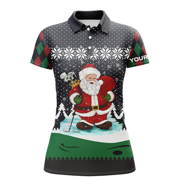 Golf Santa Argyle Pattern Christmas Golf Polo Shirts Custom Golf Shirts For Women Golf Gifts LDT0852