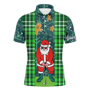 Christmas Santa Golf Mens Polo Shirt Flannel Plaid Pattern Green Golf Shirts For Men Golf Gifts LDT0894