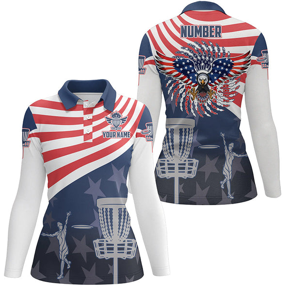 American Flag Disc Golf Polo Shirts Patriotic Us Eagle Custom Disc Golf Shirts For Women LDT0280