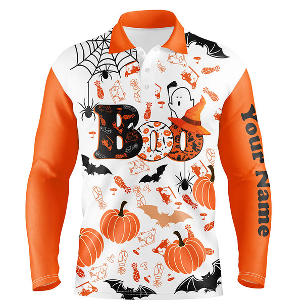 Boo Halloween Golf Pattern Orange Polo Shirt Custom Funny Golf Shirts For Men Golf Gifts LDT0345