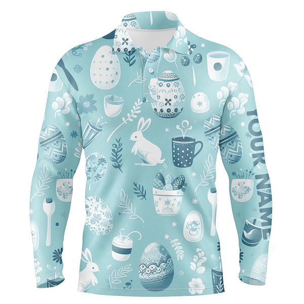 Blue Funny Easter Eggs & Bunnies Mens Golf Polo Shirt Custom Easter Day Golf Tops For Men LDT1334