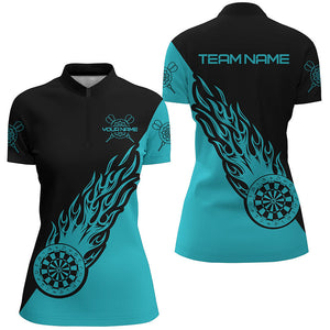 Personalized Turquoise & Black Flame Darts Quarter-Zip Shirt Women Darts Shirt Dart Jersey LDT0696