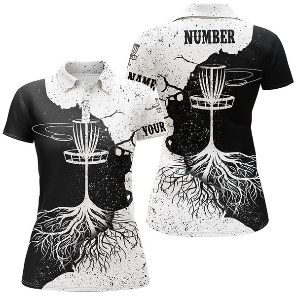 Womens Disc Golf Polo Shirt Custom Black & White Disc Golf Shirts For Women Disc Golf Gifts LDT0731