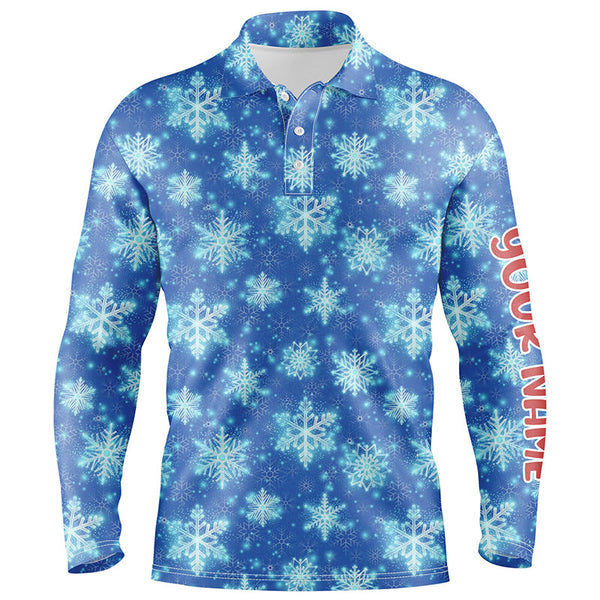 Christmas Glitter With Snowflakes Blue Golf Mens Polo Shirts Custom Christmas Golf Gifts For Men LDT0808