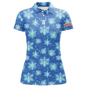 Christmas Glitter With Snowflakes Blue Golf Polo Shirts Custom Christmas Golf Gifts For Women LDT0808