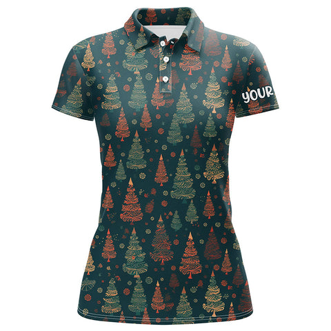 Vintage Christmas Trees Womens Golf Polo Shirts Custom Golf Shirts For Women Xmas Golf Gifts LDT0814