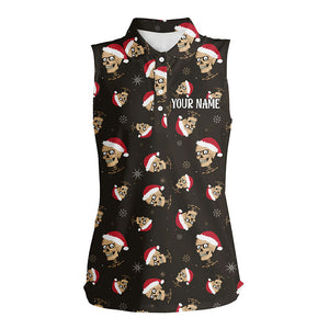 Santa Skull Golf Womens Sleeveless Polo Shirt Custom Christmas Golf Shirts For Women Funny Golf Gifts LDT0830