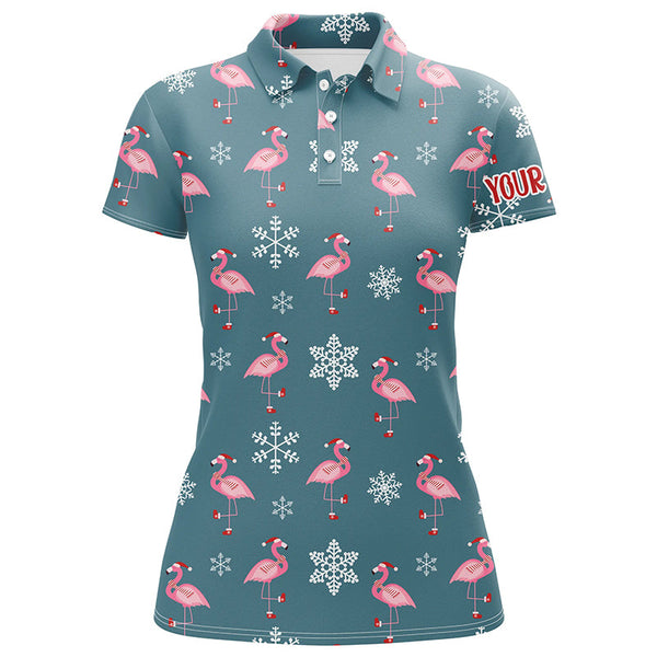 Cute Pink Flamingo Wearing Santa Hat Christmas Golf Polo Shirt Custom Golf Gifts For Women LDT0831