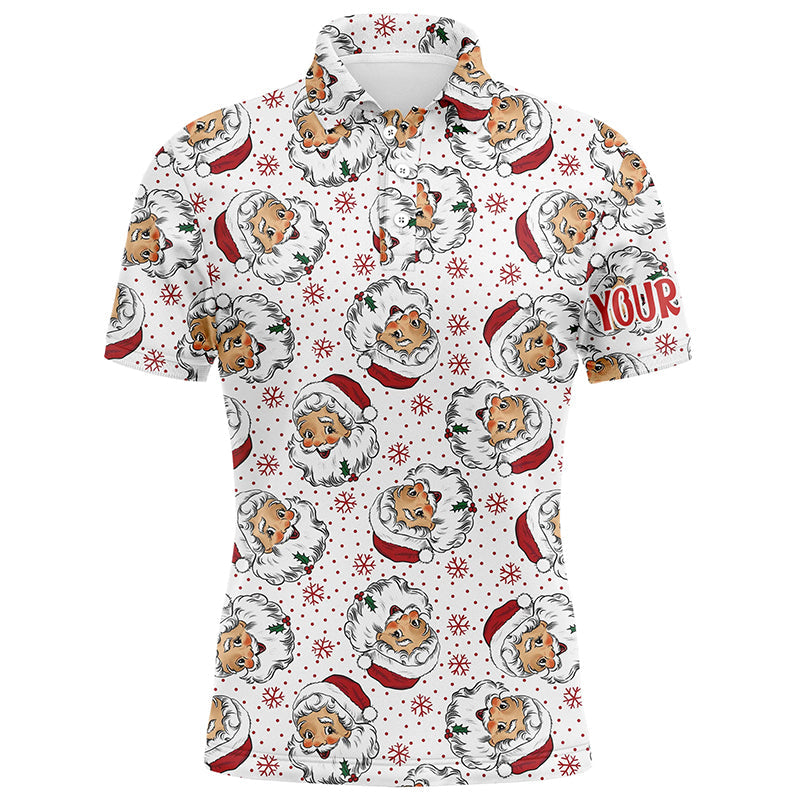 Vintage Cartoon Santa Claus With Snow Christmas Mens Golf Polo Shirt Custom Cute Mens Golf Tops LDT0835