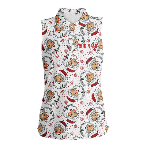 Vintage Cartoon Santa Claus With Snow Christmas Womens Sleeveless Polos Custom Cute Womens Golf Tops LDT0835