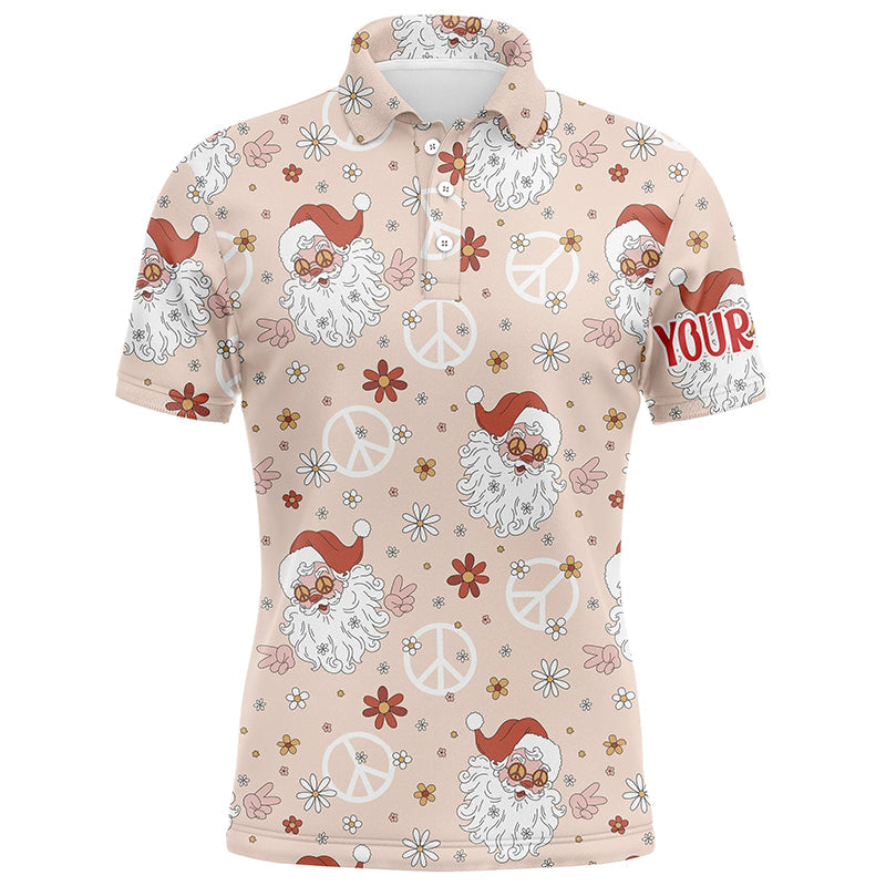 Hippie Santa Floral Christmas Golf Men Polo Shirt Custom Funny Cute Mens Golf Tops Golf Gifts LDT0837