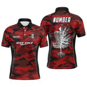 Camo Pattern Mens Golf Polo Shirts, Custom Red Camo Golf Shirt Disc Golf Shirts For Mens, Golf Gifts LDT0057