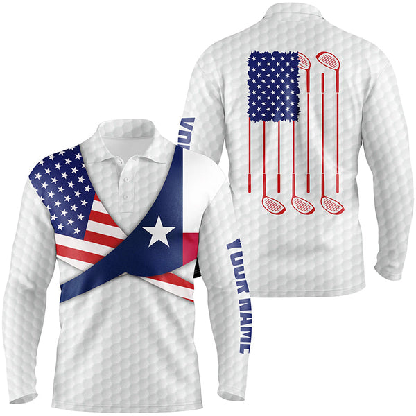 Texas Flag White Golf Pattern Mens Polo Shirt Patriotic Golf Shirts For Men Golf Gifts LDT0604