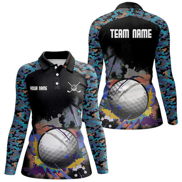 Colorful Camouflage Womens Golf Polo Shirt, Personalized Multicolor Wet Paint Golf Shirts For Women LDT0124