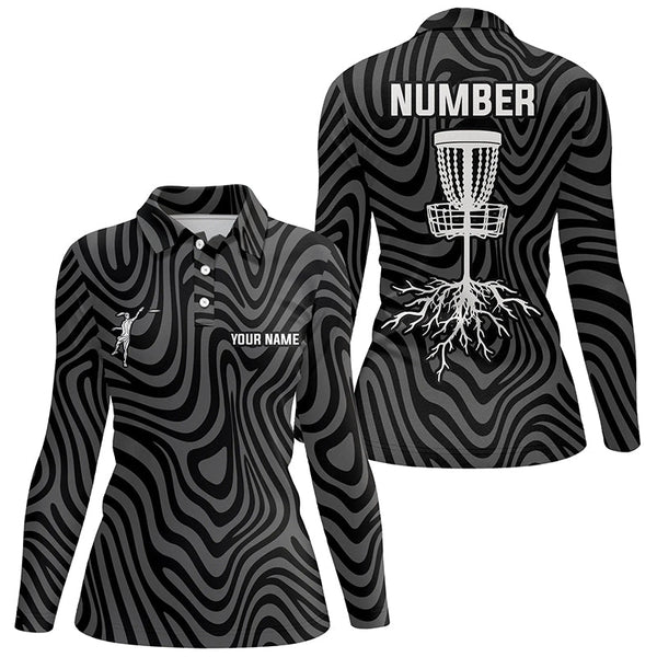 Personalized Black Grey Disc Golf Polos Custom Cool Disc Golf Shirts For Women Golf Outfit LDT0932