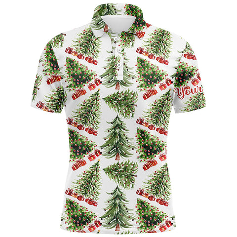 Watercolor Christmas Trees And Gifts Mens Golf Polo Shirt Winter Golf Shirts For Men LDT0759