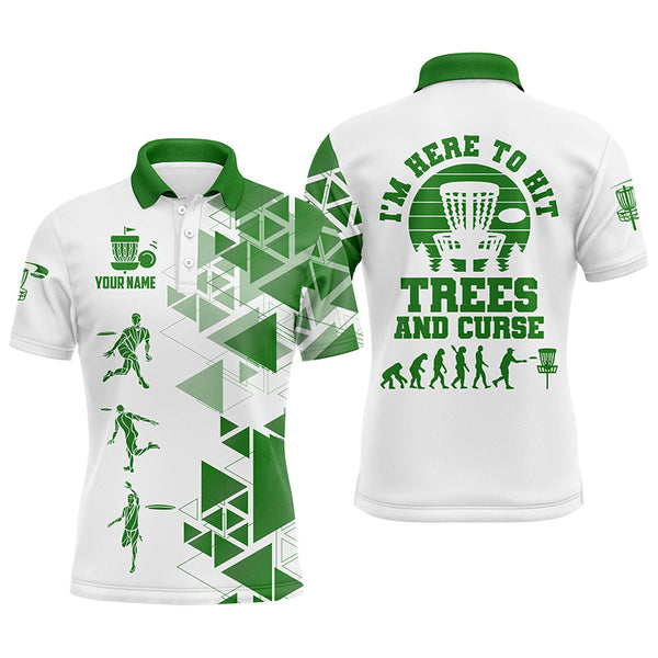Personalized Mens Green & White Disc Golf Polo Shirts, Evolution Disc Golf Shirts For Men LDT0200