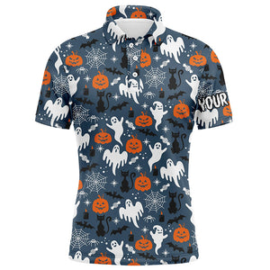 Blue Cartoon Halloween Seamless Mens Golf Polo Shirts Funny Golf Shirts For Men Golf Gifts LDT0455