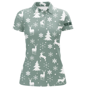 Christmas Pattern With Reindeers Snowflakes Golf Polo Shirts Christmas Golf Gifts For Women LDT0460