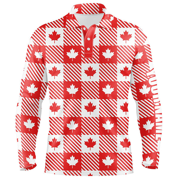 Maple Leaves On Lumberjack Plaid Canadian Mens Golf Polo Shirts Patriotic Golf Shirts For Men LDT0477