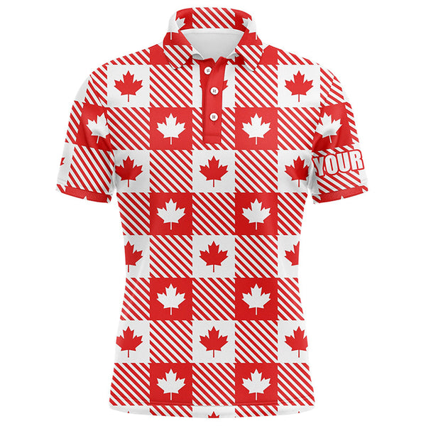 Maple Leaves On Lumberjack Plaid Canadian Mens Golf Polo Shirts Patriotic Golf Shirts For Men LDT0477