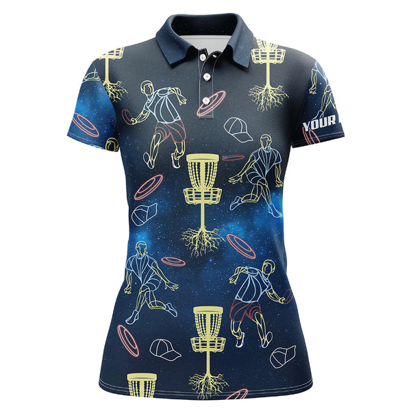 Colorful Neon Disc Golf Polo Shirts Custom Name Galaxy Disc Golf Shirts For Women, Golf Gifts LDT0225