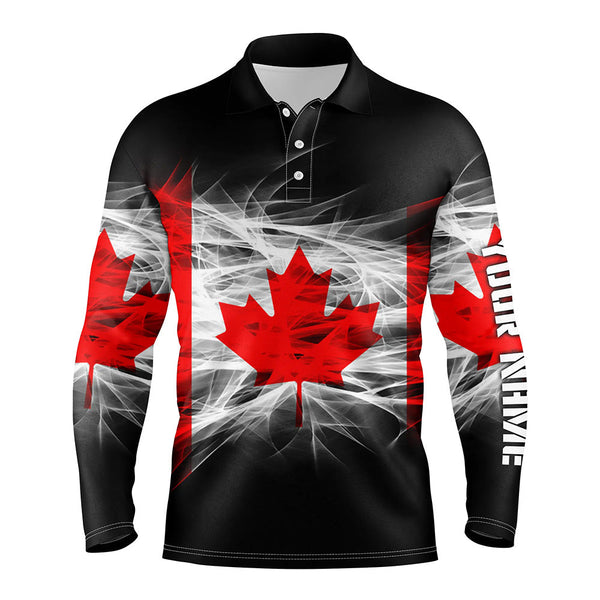 Smoky Canada Flag Mens Golf Polo Shirts Custom Name Patriotic Golf Shirts For Men Golf Gifts LDT1458